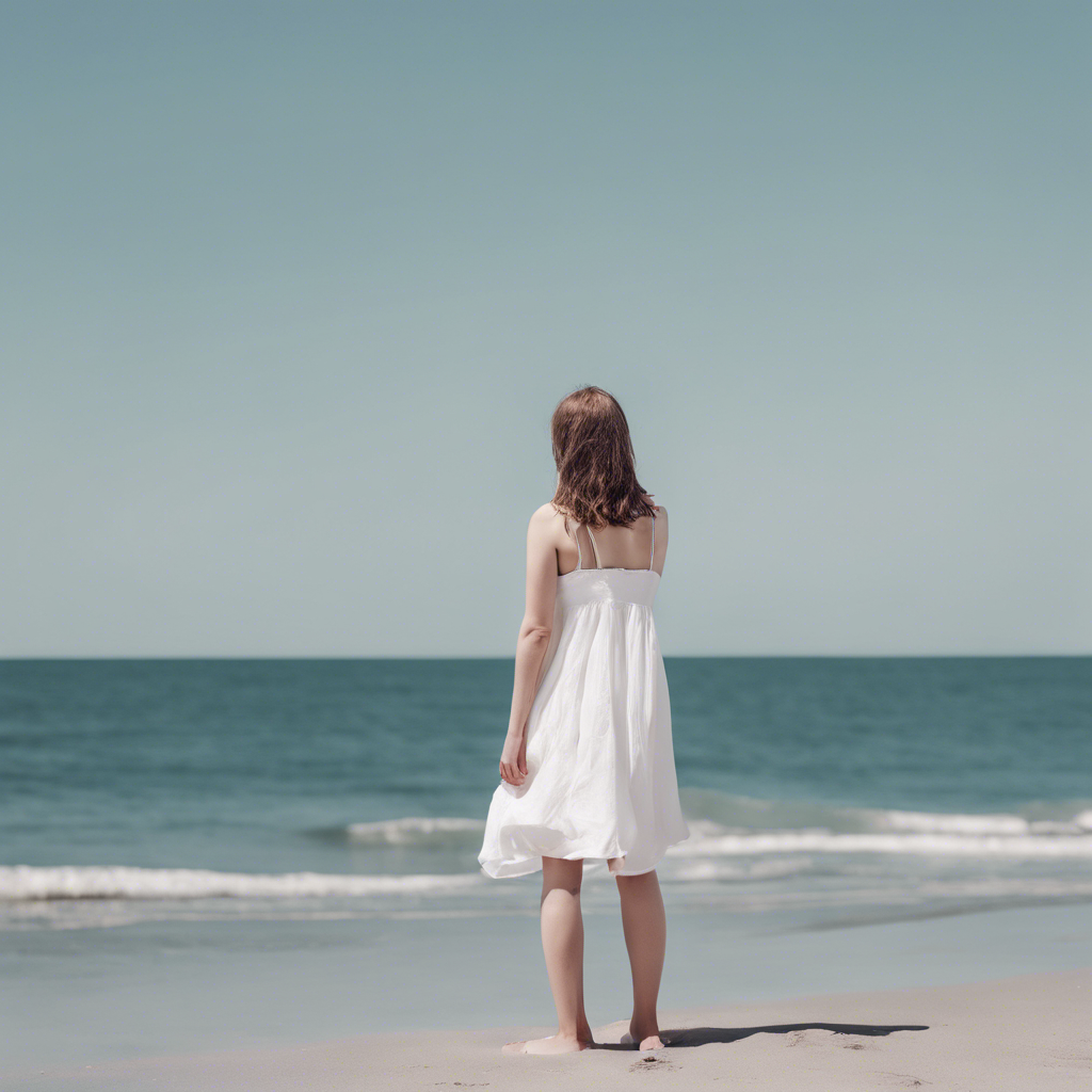 a girl 5ft tall and white at beach